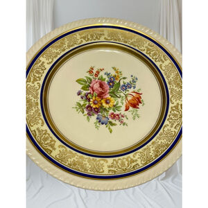 Old English Johnson Bros Floral Rose ornate metallic gold blue scalloped